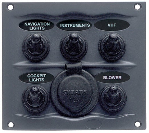 Waterproof Switch Panel - 5 Switch 12V Socket (black or white)